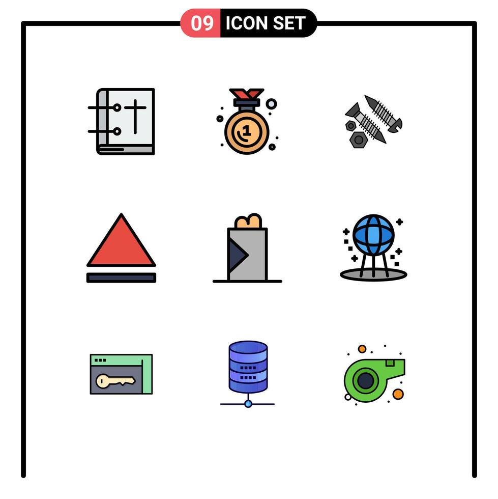 Universal Icon Symbols Group of 9 Modern Filledline Flat Colors of shawarma fast food medal eject tool Editable Vector Design Elements