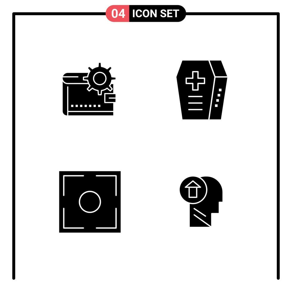 4 Thematic Vector Solid Glyphs and Editable Symbols of wallet holiday money making frame Editable Vector Design Elements