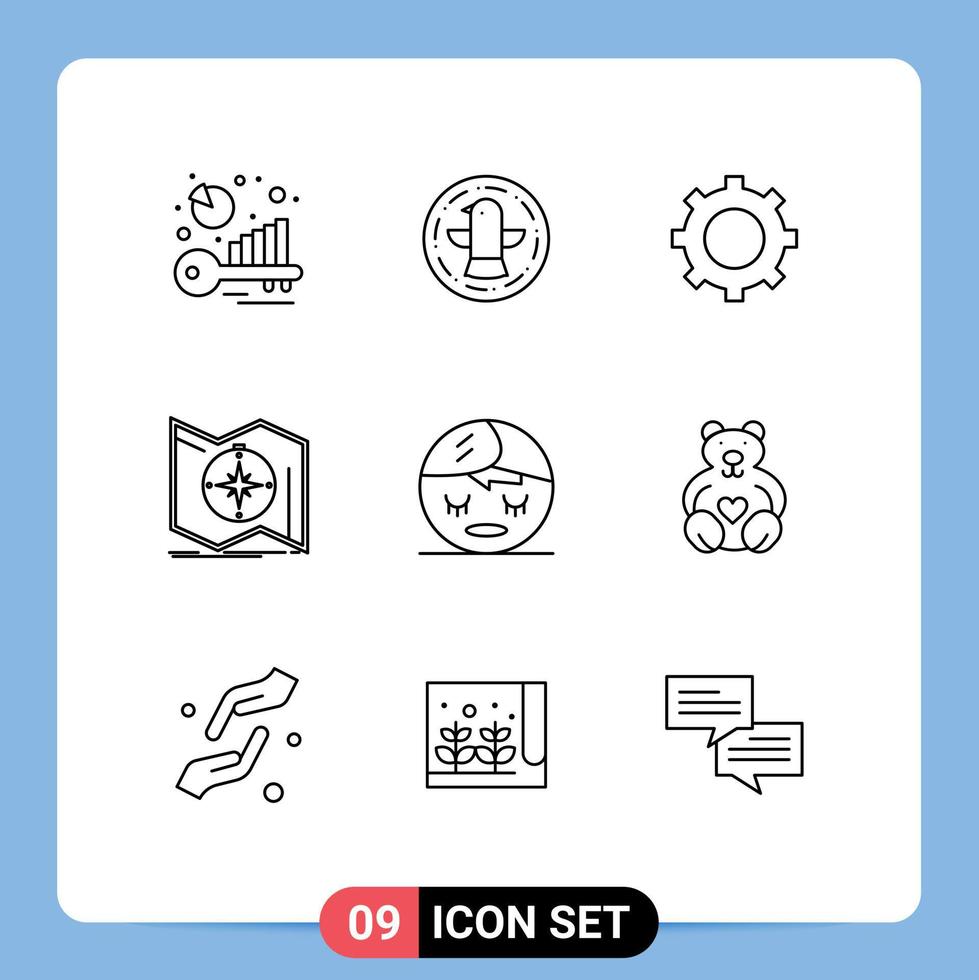 9 Creative Icons Modern Signs and Symbols of face navigation cog navigate explore Editable Vector Design Elements
