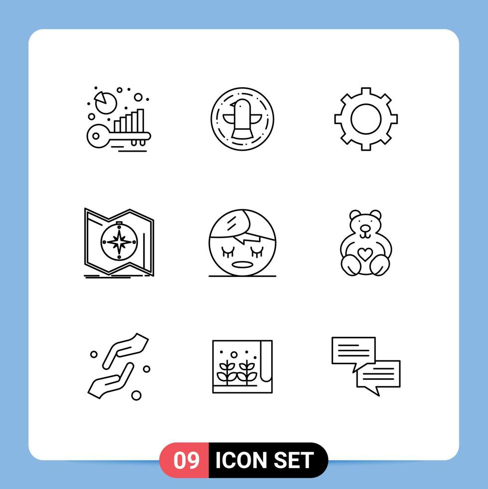 9 iconos creativos signos y símbolos modernos de navegación facial cog navegar explorar elementos de diseño vectorial editables vector