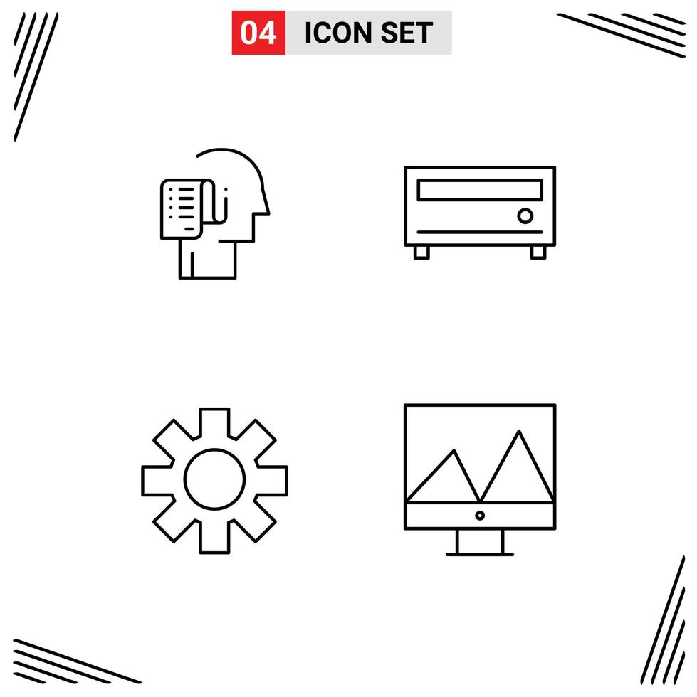 4 User Interface Line Pack of modern Signs and Symbols of human cog schedule media analytics Editable Vector Design Elements