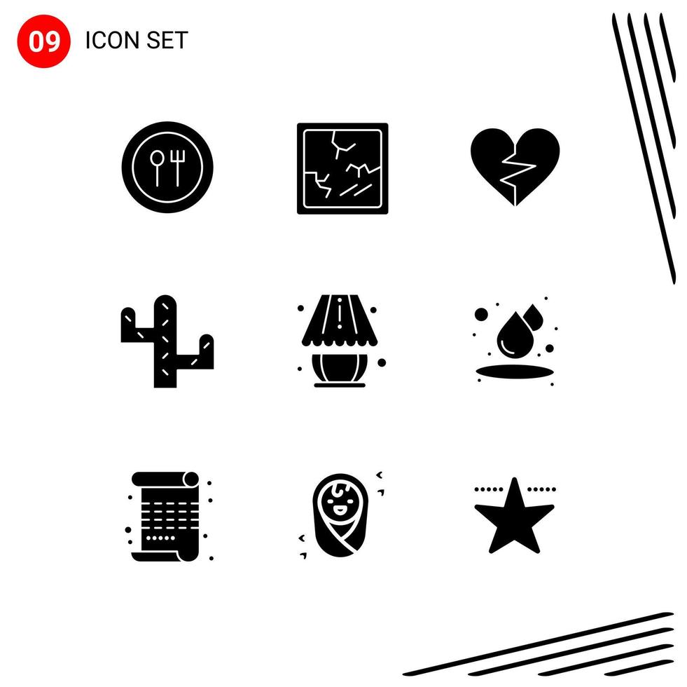 Universal Icon Symbols Group of 9 Modern Solid Glyphs of lighting lamp love home decorate cactus Editable Vector Design Elements