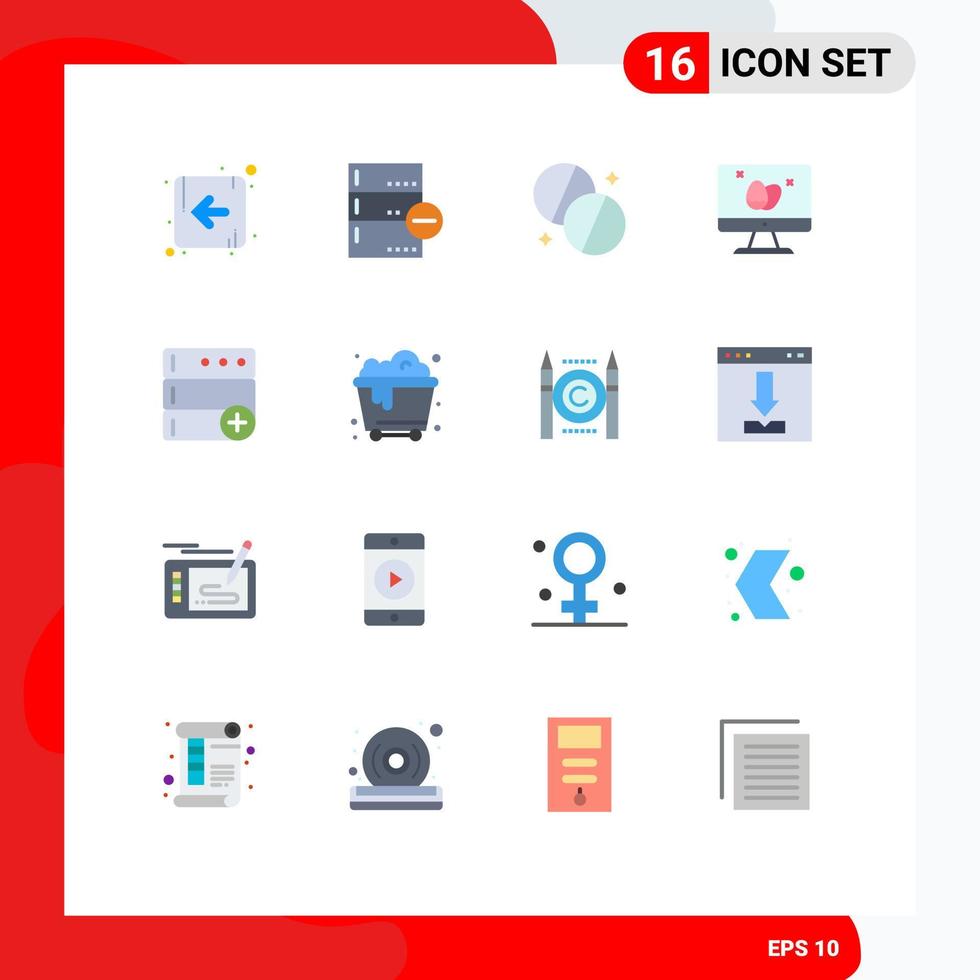 User Interface Pack of 16 Basic Flat Colors of database easter antibiotics egg monitor Editable Pack of Creative Vector Design Elements