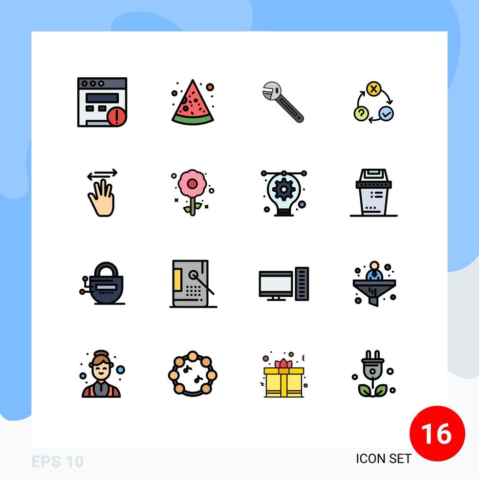 Universal Icon Symbols Group of 16 Modern Flat Color Filled Lines of hand cursor realization tool organization flow Editable Creative Vector Design Elements