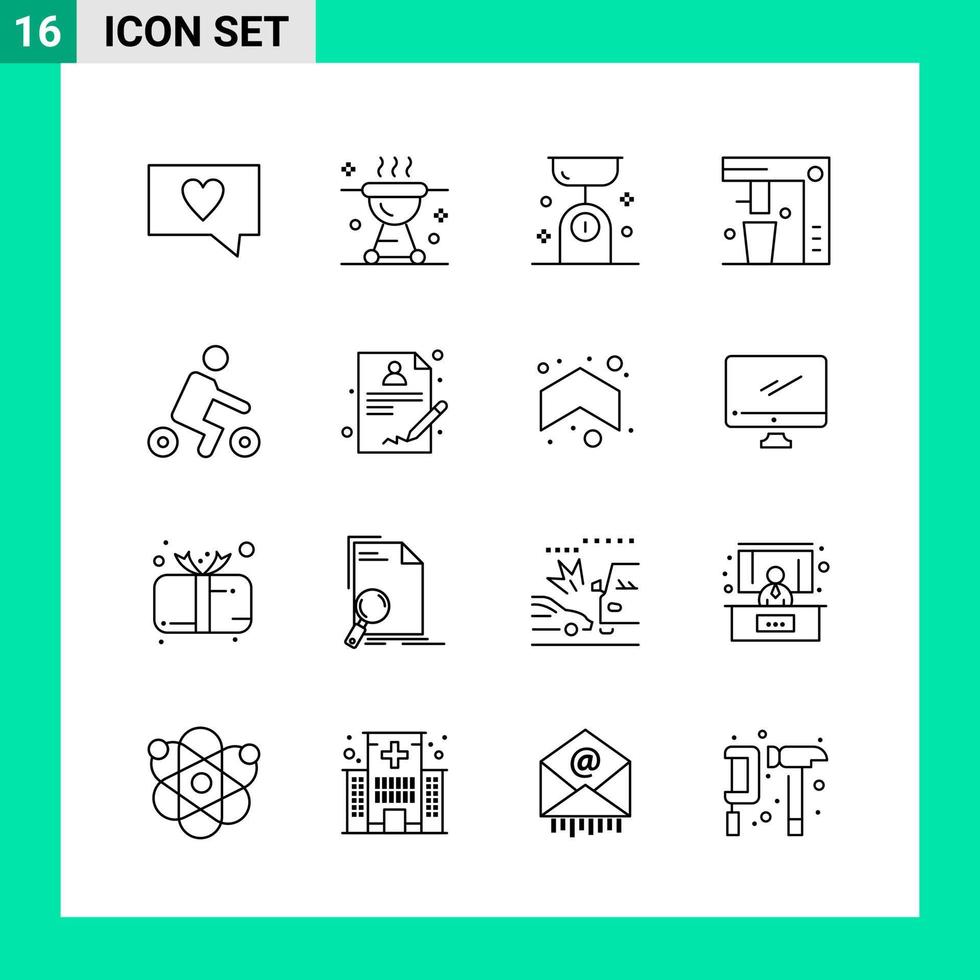 paquete de 16 iconos de estilo de línea establece símbolos de esquema para imprimir signos creativos aislados en fondo blanco vector