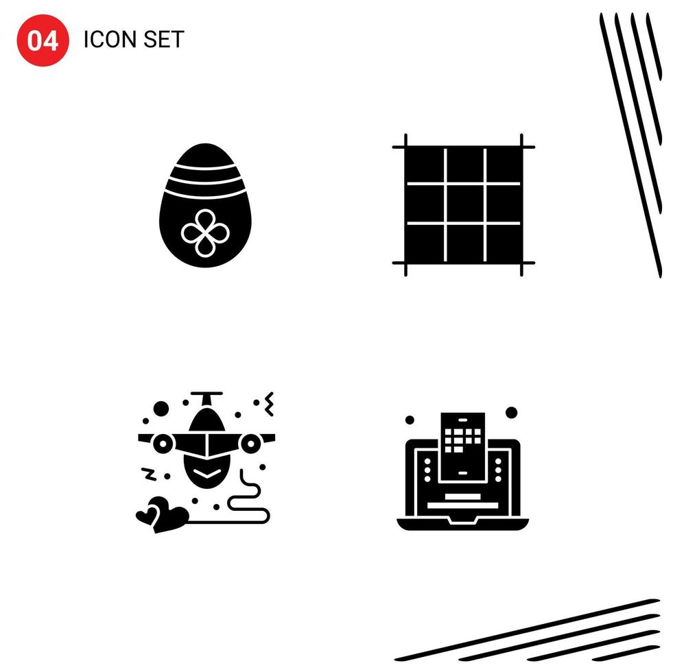 Universal Icon Symbols Group of 4 Modern Solid Glyphs of decoration love egg flight blogger Editable Vector Design Elements
