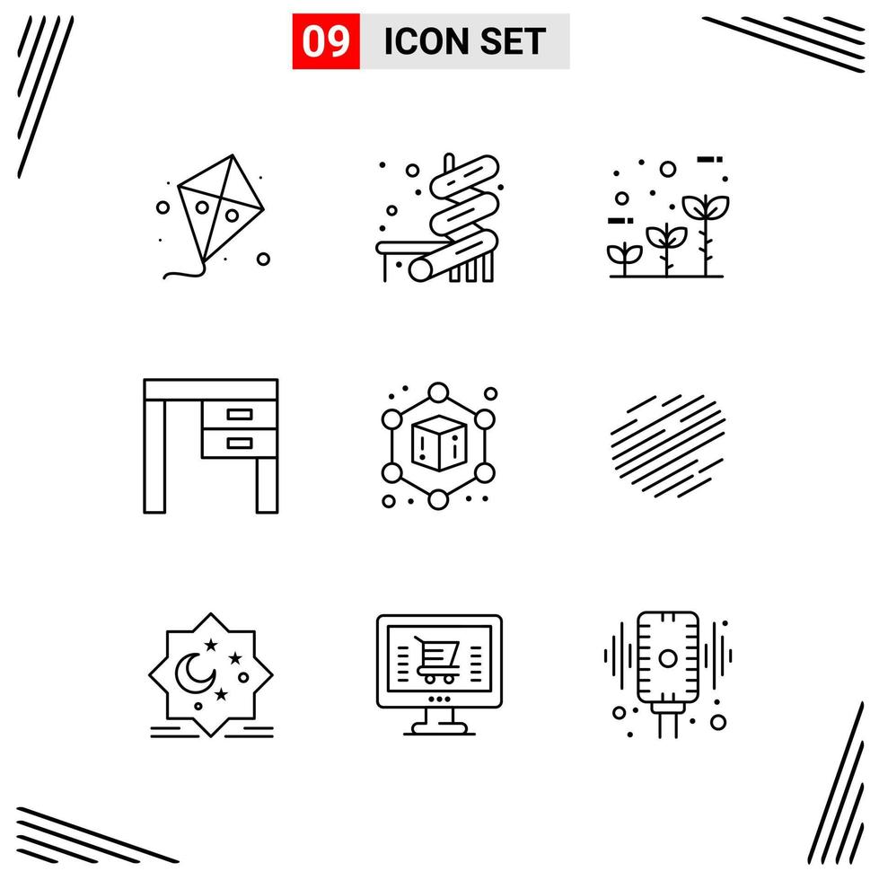 9 iconos estilo de línea cuadrícula basada en símbolos de contorno creativo para el diseño de sitios web signos de icono de línea simple aislados en fondo blanco 9 conjunto de iconos vector