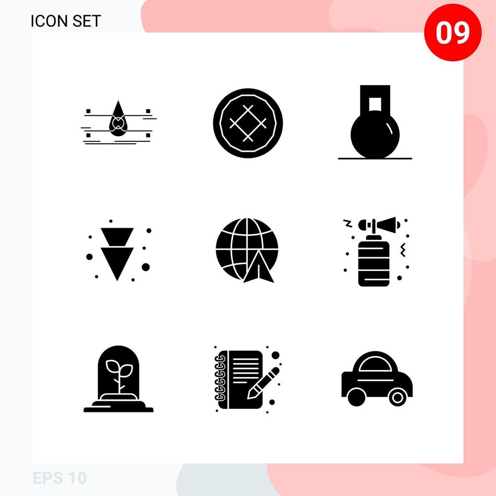 Vector Pack of 9 Icons in Solid Style Creative Glyph Pack isolated on White Background for Web and Mobile