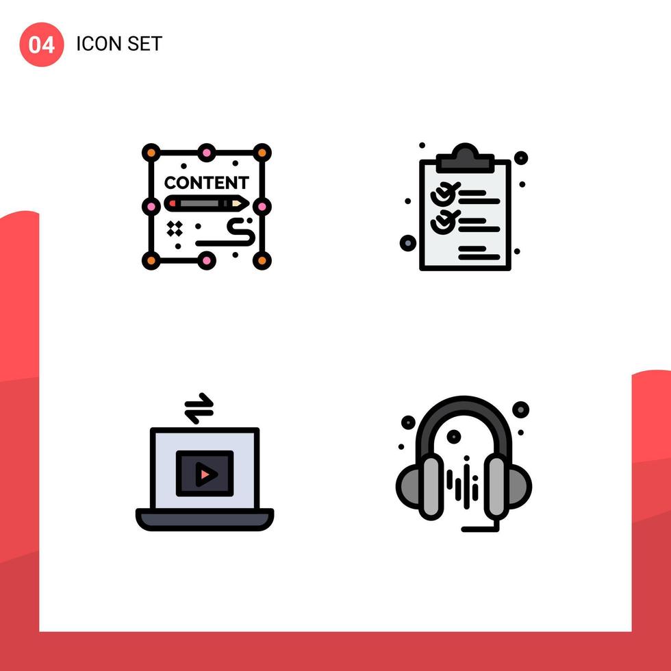 4 Filledline Flat Color concept for Websites Mobile and Apps content laptop design document share Editable Vector Design Elements