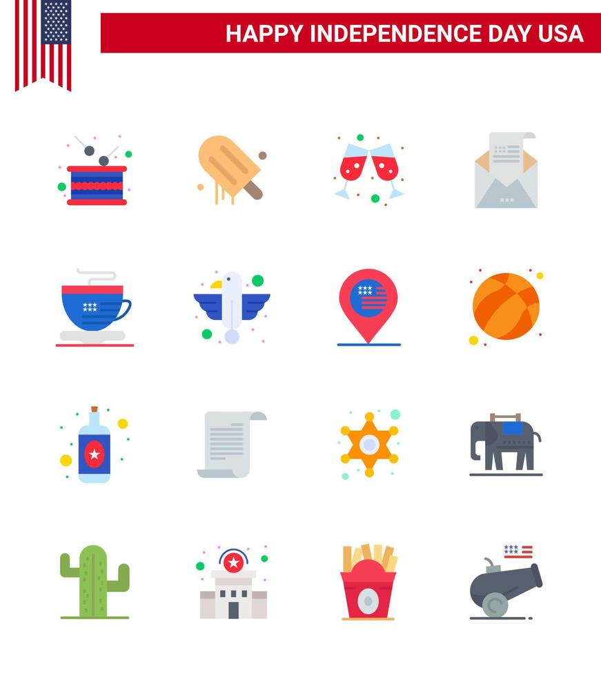 4 de julio estados unidos feliz día de la independencia icono símbolos grupo de 16 pisos modernos de té invitación estados unidos saludo correo electrónico editable día de estados unidos elementos de diseño vectorial vector