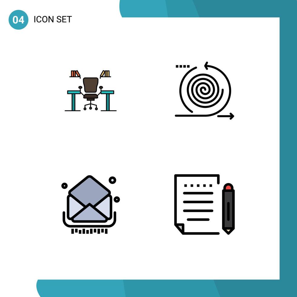 Group of 4 Modern Filledline Flat Colors Set for table iteration computer work place product Editable Vector Design Elements