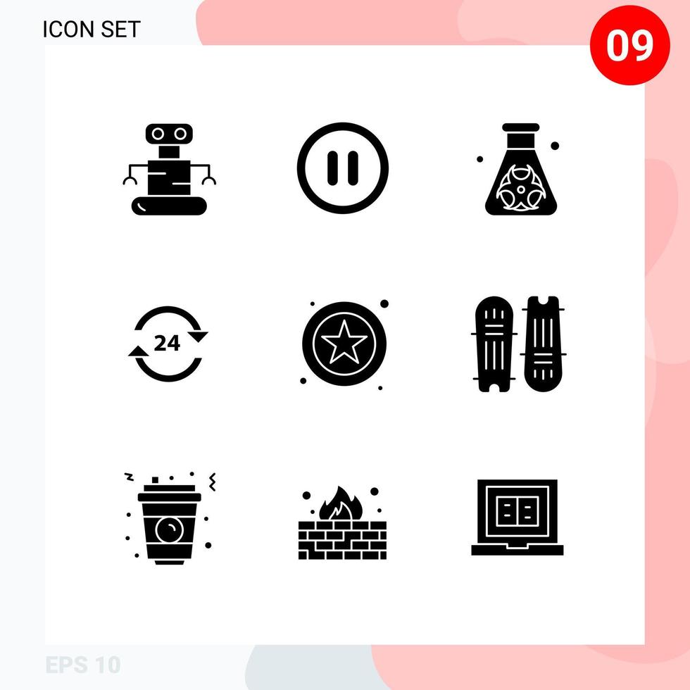 Set of 9 Vector Solid Glyphs on Grid for star stop pollution service non Editable Vector Design Elements