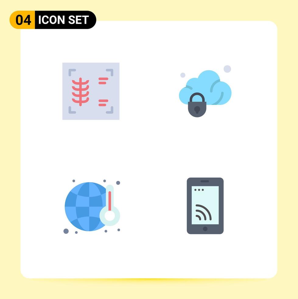 Group of 4 Modern Flat Icons Set for chest waste data secure mobile Editable Vector Design Elements