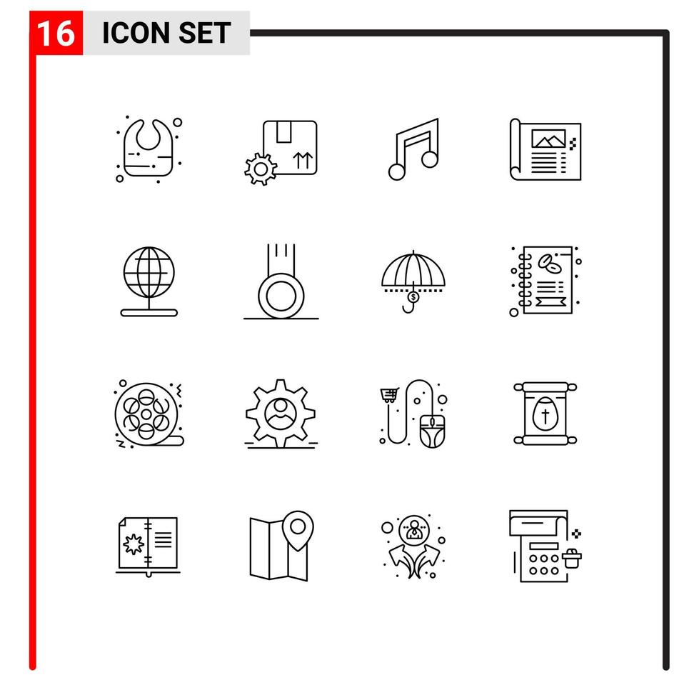 16 iconos creativos, signos y símbolos modernos del bosquejo del globo, diseño básico del plan, elementos de diseño vectorial editables vector