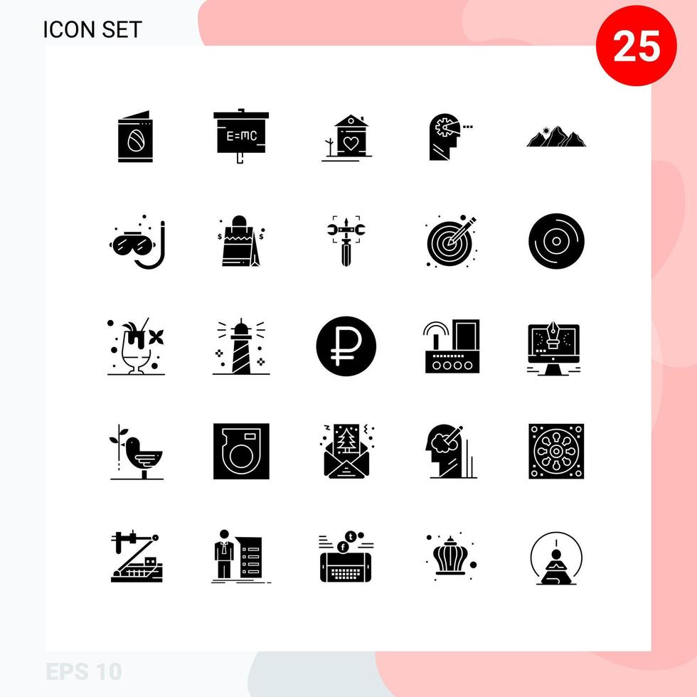 Pictogram Set of 25 Simple Solid Glyphs of head process research cognitive couple Editable Vector Design Elements