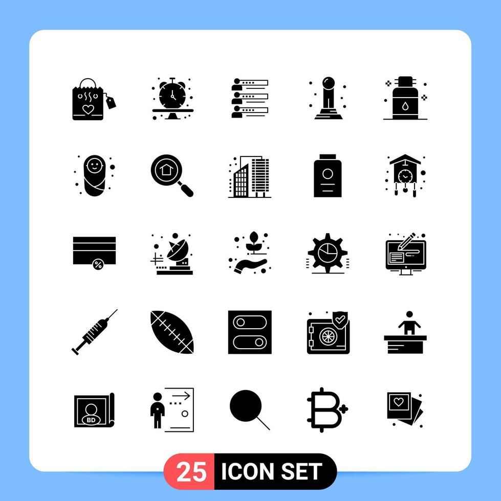 25 Solid Black Icon Pack Glyph Symbols for Mobile Apps isolated on white background 25 Icons Set vector