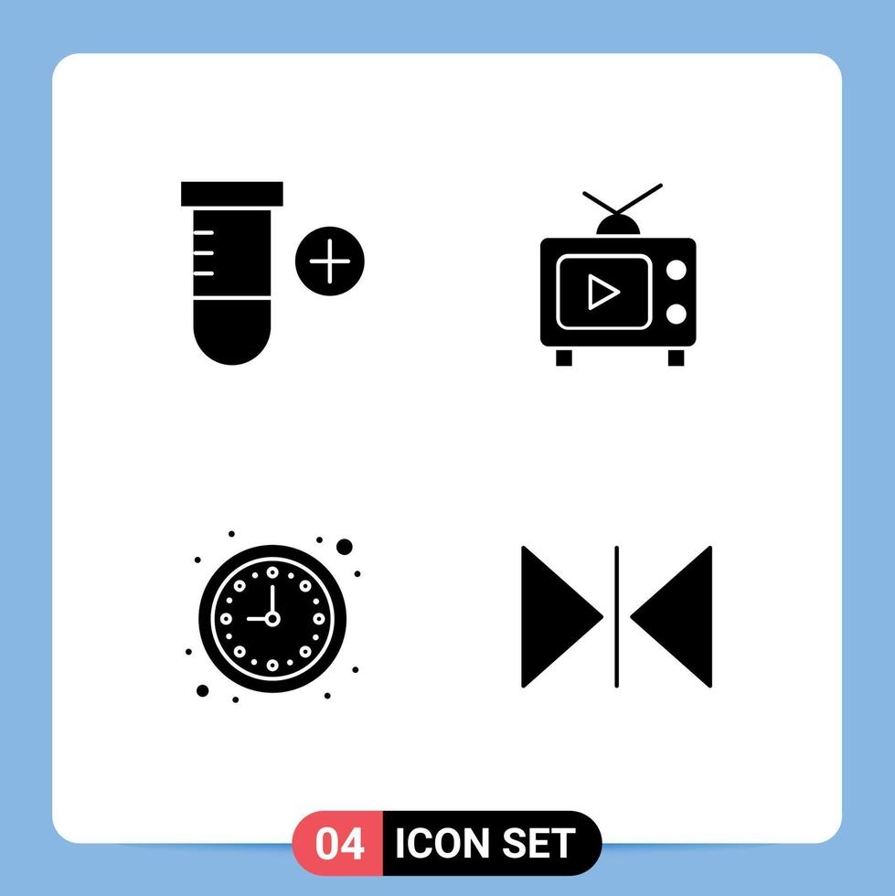 Modern Set of 4 Solid Glyphs Pictograph of add time tv video flip Editable Vector Design Elements