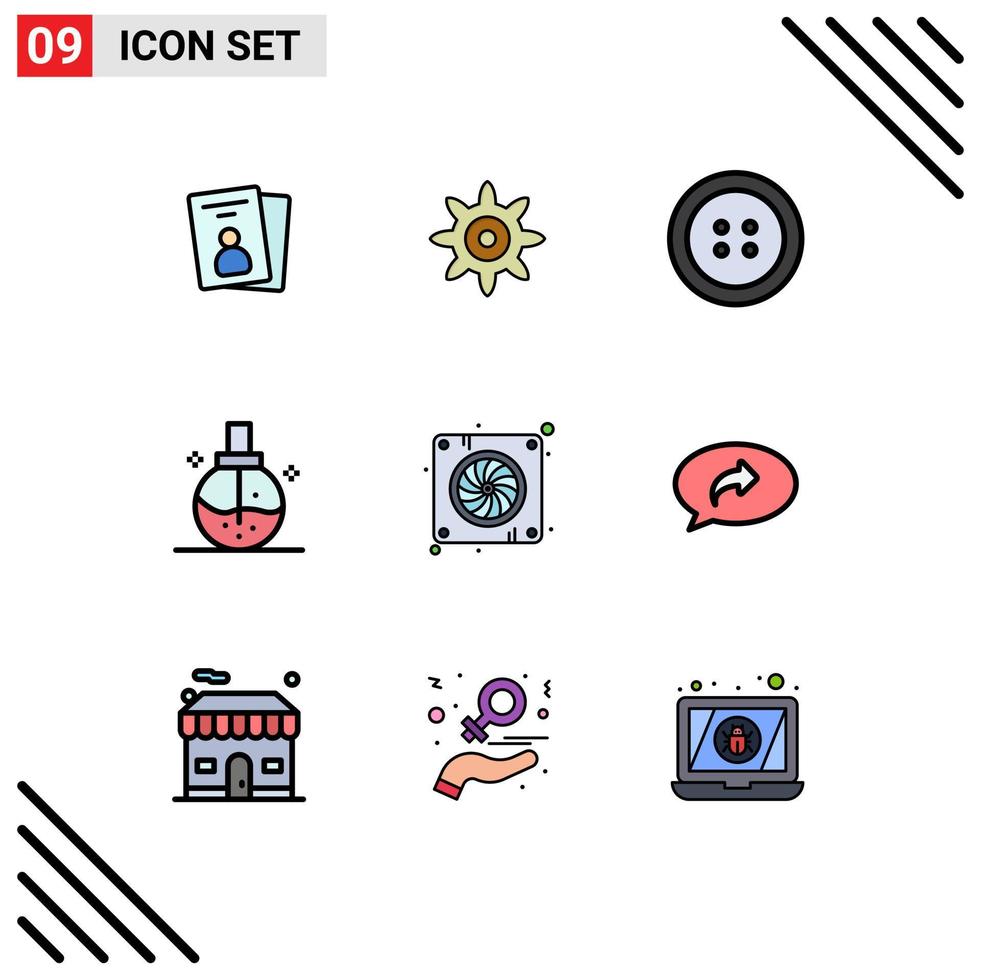 9 User Interface Filledline Flat Color Pack of modern Signs and Symbols of basic fan beauty device perfume Editable Vector Design Elements