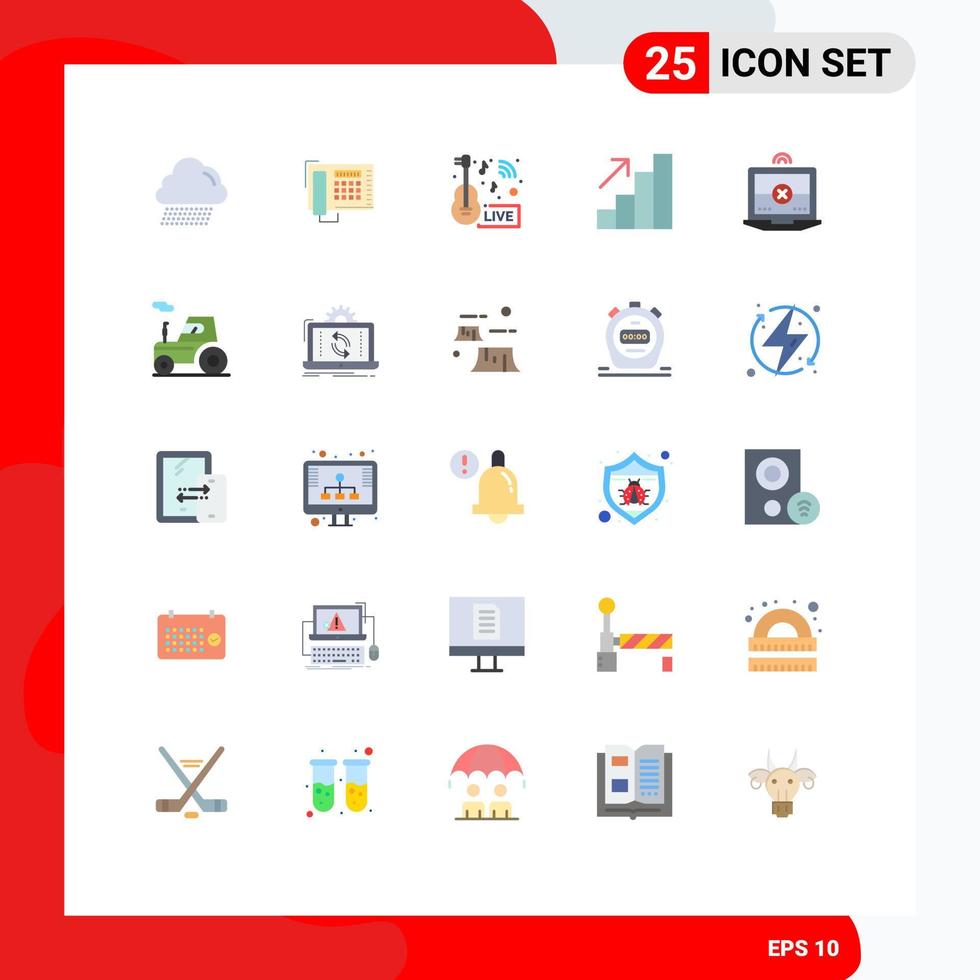 Pack of 25 Modern Flat Colors Signs and Symbols for Web Print Media such as cross laptop entertainment growth analytics Editable Vector Design Elements