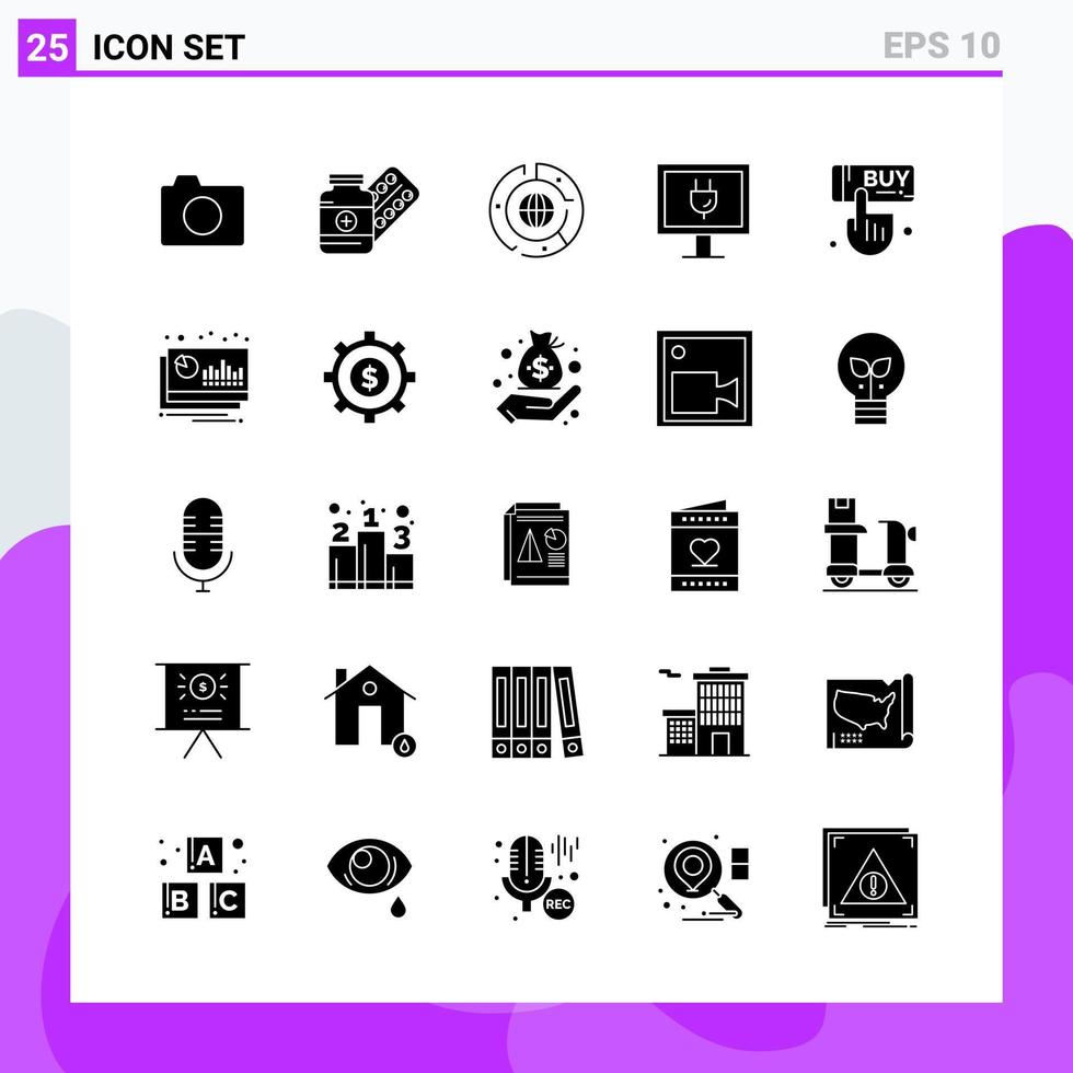 conjunto de 25 iconos en símbolos de glifos creativos de estilo sólido para el diseño de sitios web y aplicaciones móviles signo de icono sólido simple aislado en fondo blanco 25 iconos vector