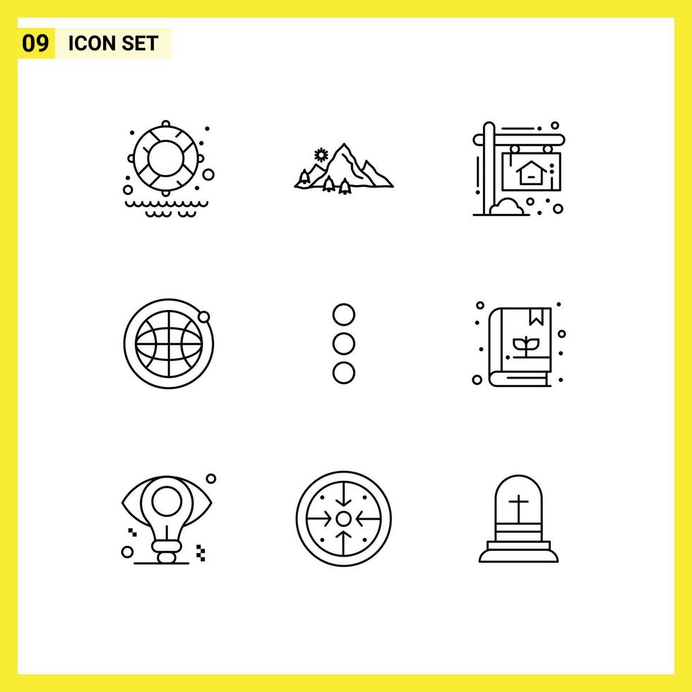 Pack of 9 Modern Outlines Signs and Symbols for Web Print Media such as ui app advertisement world globe Editable Vector Design Elements