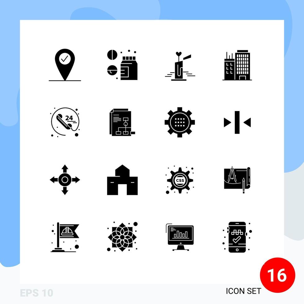 Set of 16 Modern UI Icons Symbols Signs for service call wedding anytime office Editable Vector Design Elements