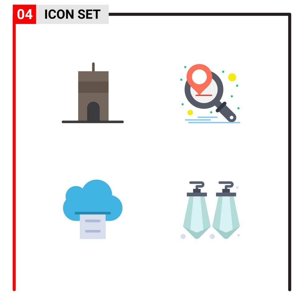 Set of 4 Vector Flat Icons on Grid for antenna print tower marketing strategy gems Editable Vector Design Elements