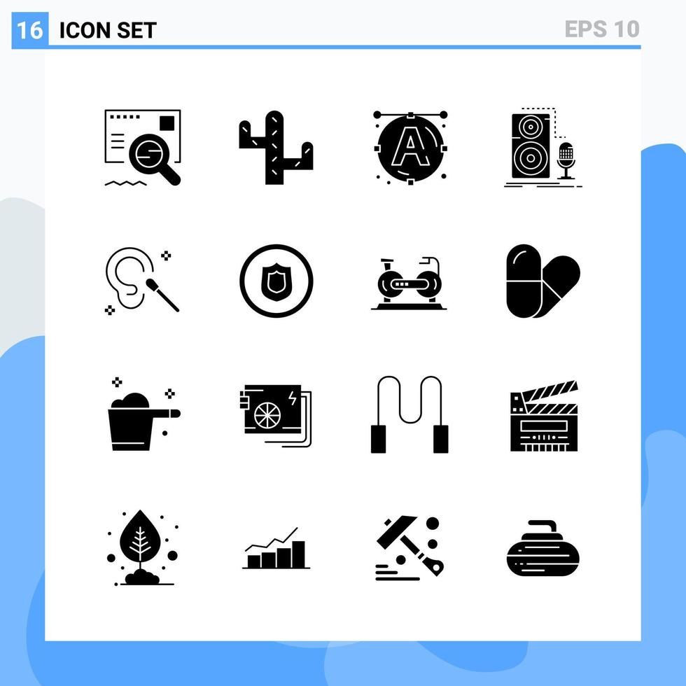 moderno 16 iconos de estilo sólido símbolos de glifo para uso general signo de icono sólido creativo aislado sobre fondo blanco paquete de 16 iconos vector