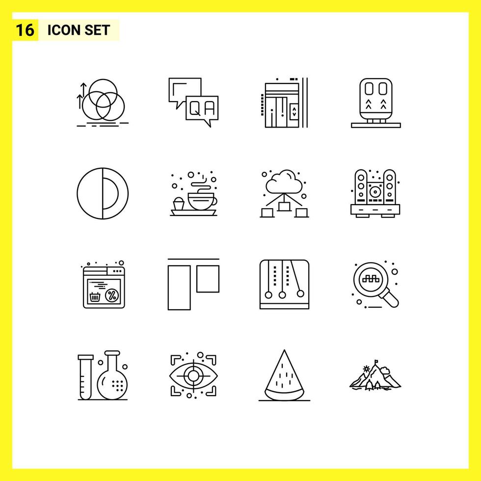 Set of 16 Commercial Outlines pack for transportation railway information back up Editable Vector Design Elements