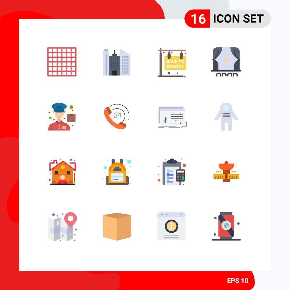 símbolo de icono universal grupo de 16 colores planos modernos de comunicación hombre escuela entrega película paquete editable de elementos creativos de diseño de vectores