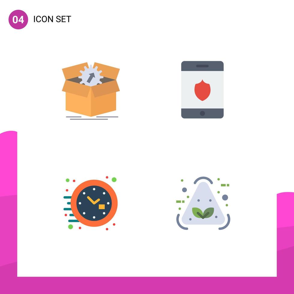 Group of 4 Flat Icons Signs and Symbols for upload office progress shield watch Editable Vector Design Elements