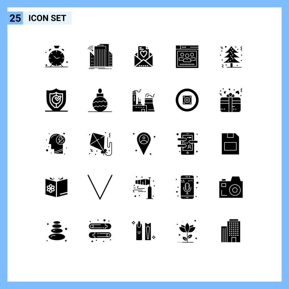 Universal Icon Symbols Group of 25 Modern Solid Glyphs of christmas tree education urban web browser Editable Vector Design Elements