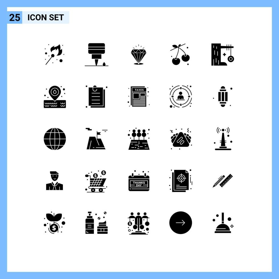 Modern Set of 25 Solid Glyphs Pictograph of summer holiday shine spring cherry Editable Vector Design Elements