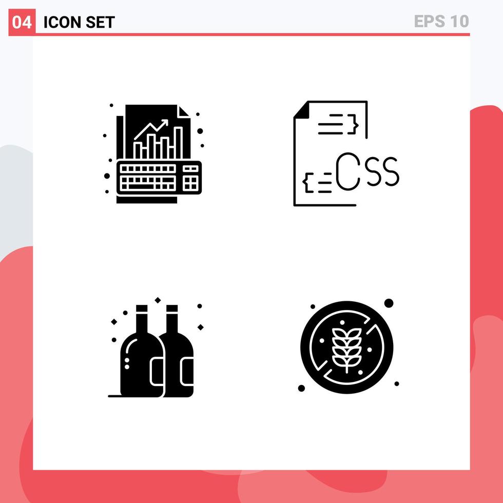 4 Universal Solid Glyph Signs Symbols of analysis file growth css bottle Editable Vector Design