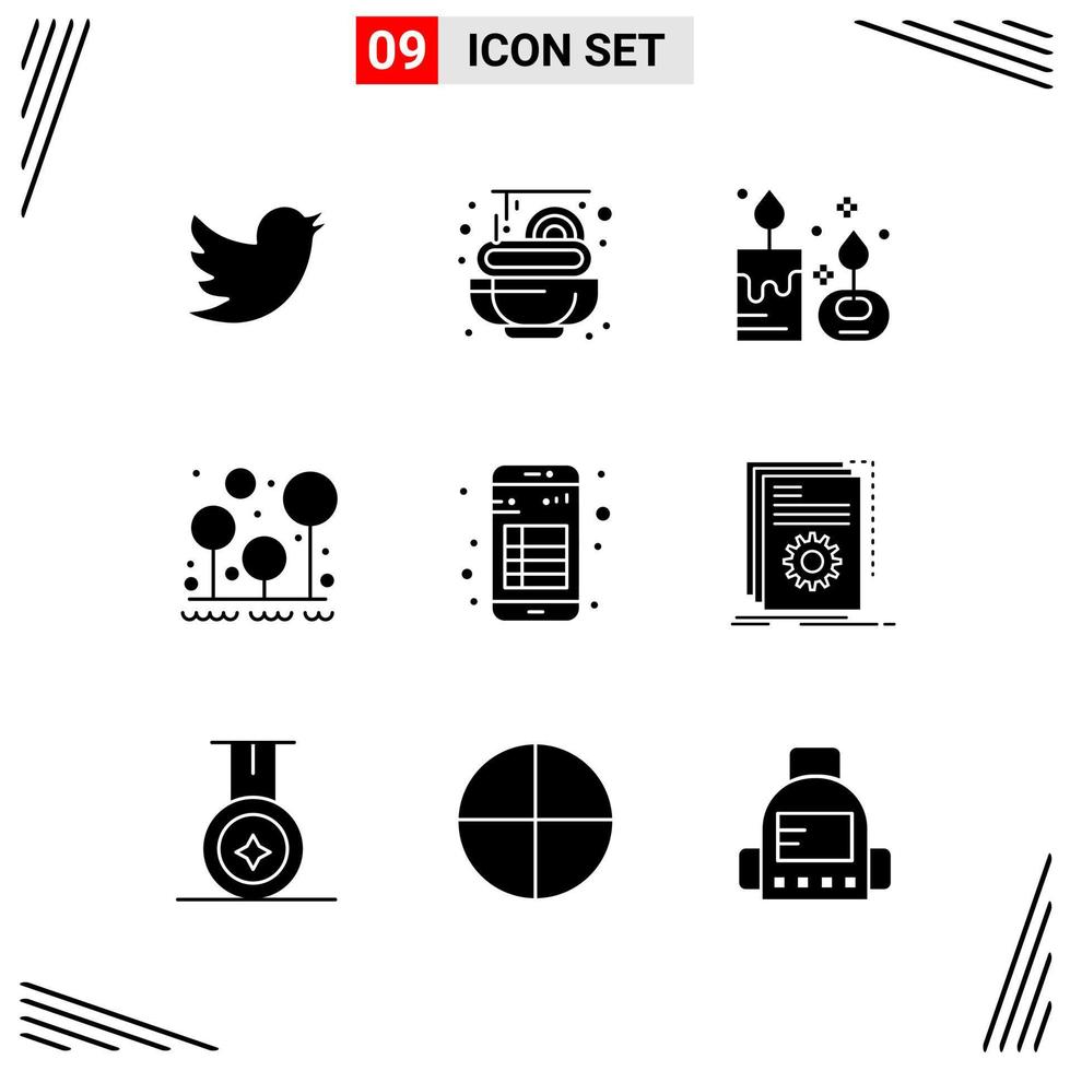 9 Icons Solid Style Grid Based Creative Glyph Symbols for Website Design Simple Solid Icon Signs Isolated on White Background 9 Icon Set vector