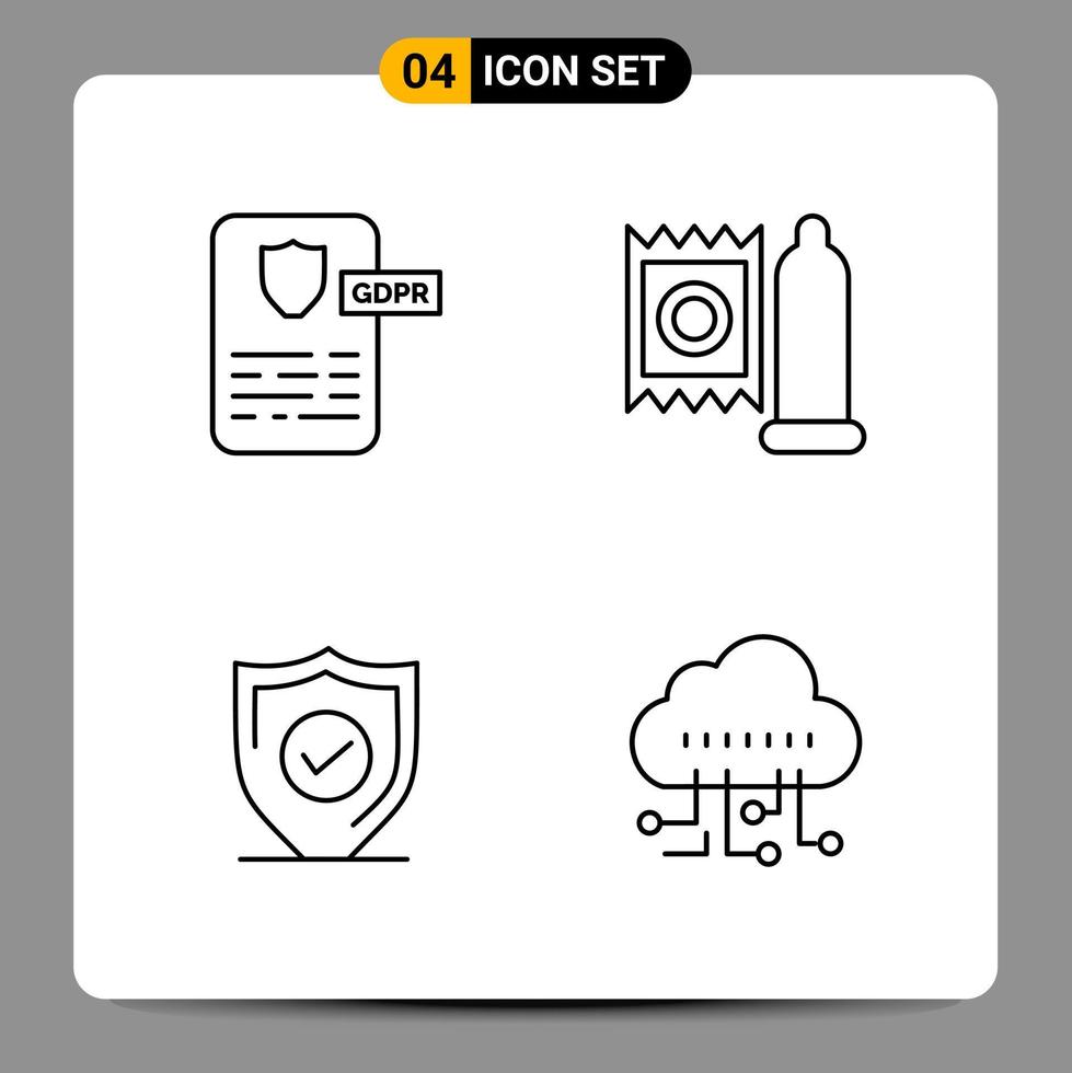 4 Black Icon Pack Outline Symbols Signs for Responsive designs on white background 4 Icons Set vector