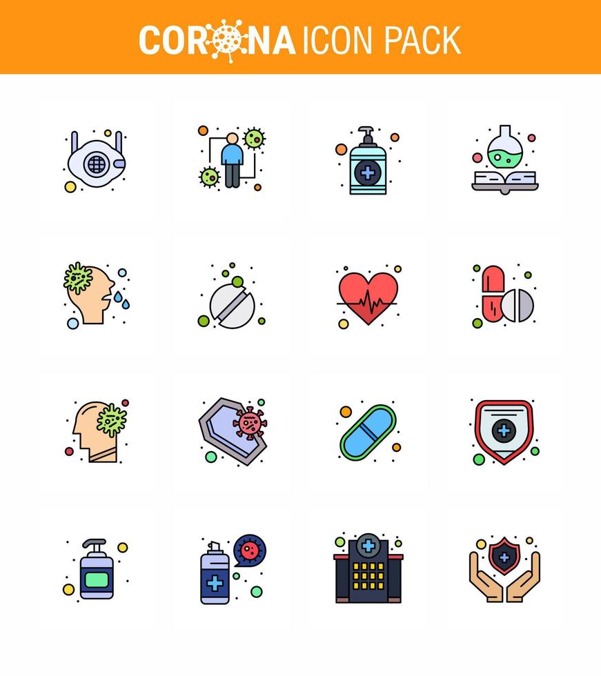Corona virus 2019 and 2020 epidemic 16 Flat Color Filled Line icon pack such as allergy medical intect handbook wash viral coronavirus 2019nov disease Vector Design Elements