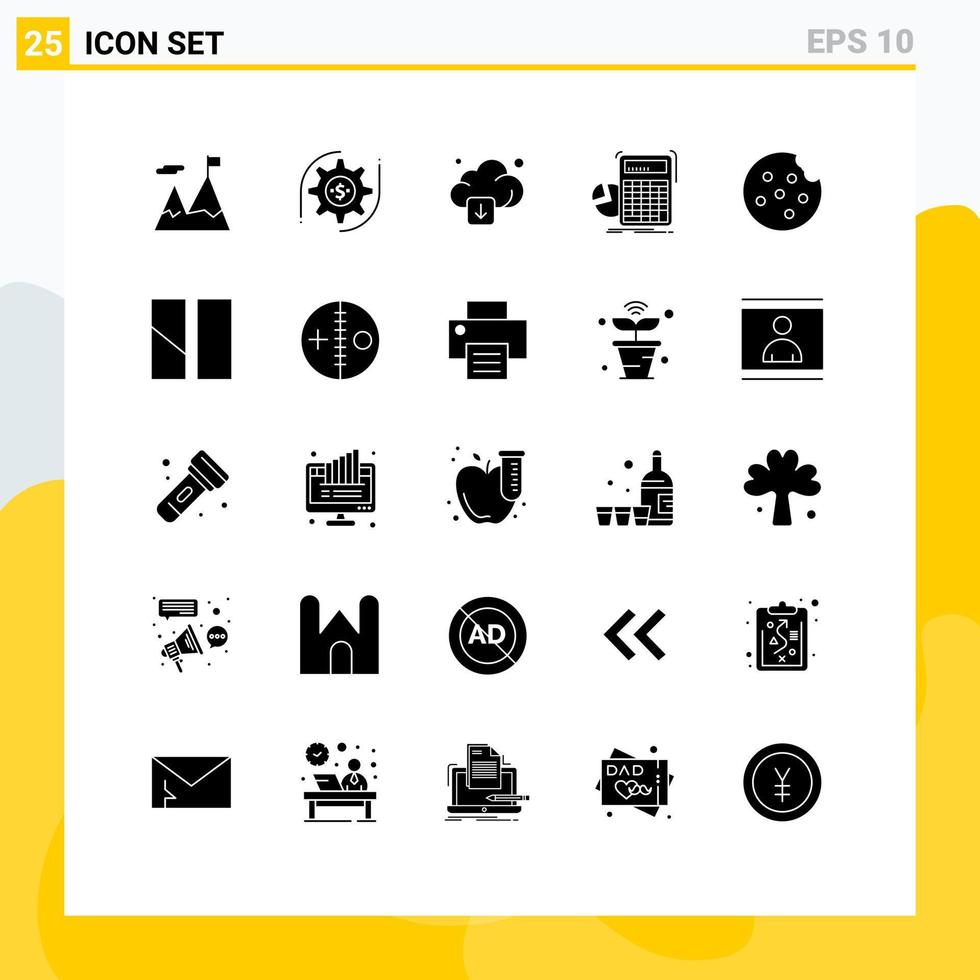 Universal Icon Symbols Group of 25 Modern Solid Glyphs of cookie progress cloud math calculator Editable Vector Design Elements