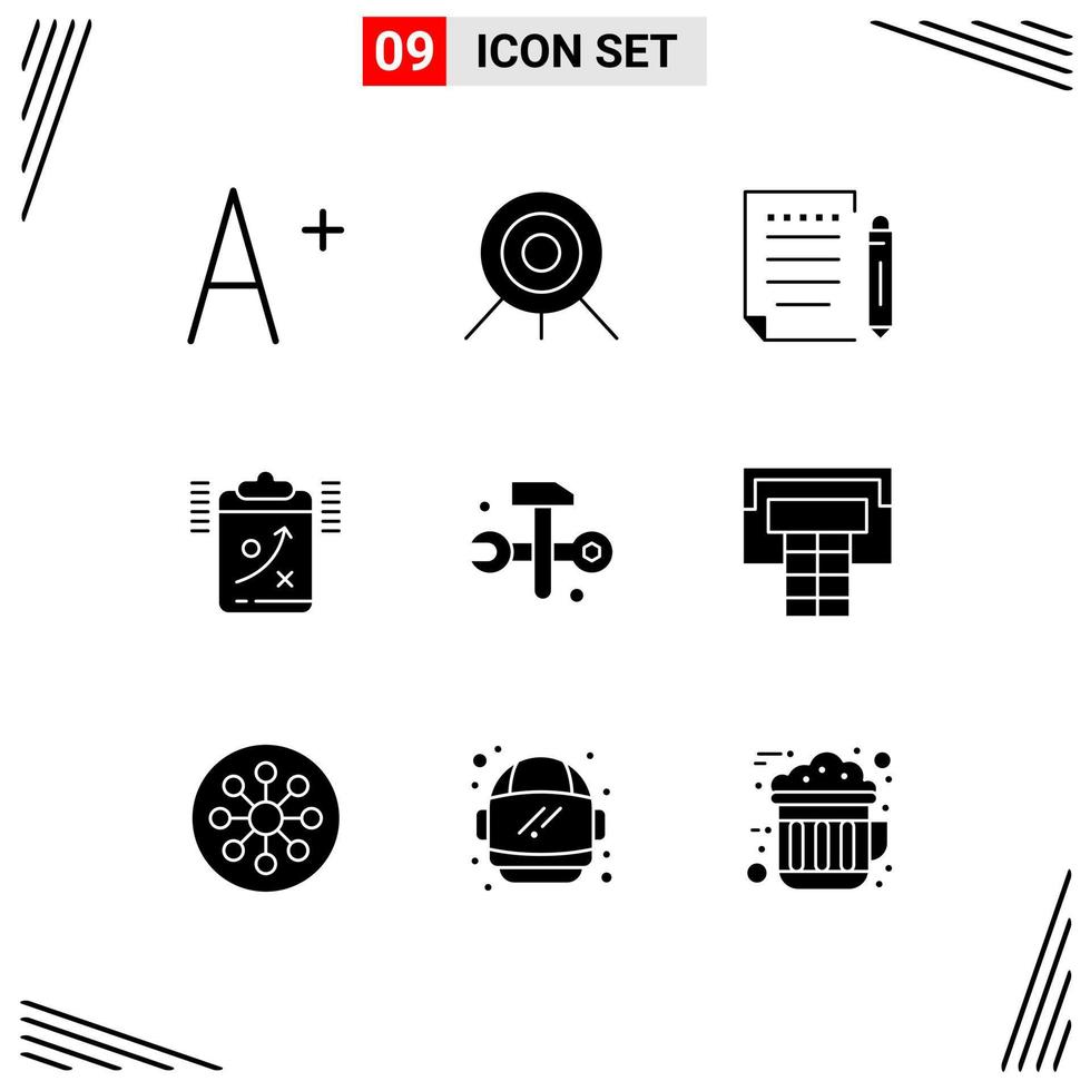 Group of 9 Modern Solid Glyphs Set for it solutions databases write computing tactic Editable Vector Design Elements