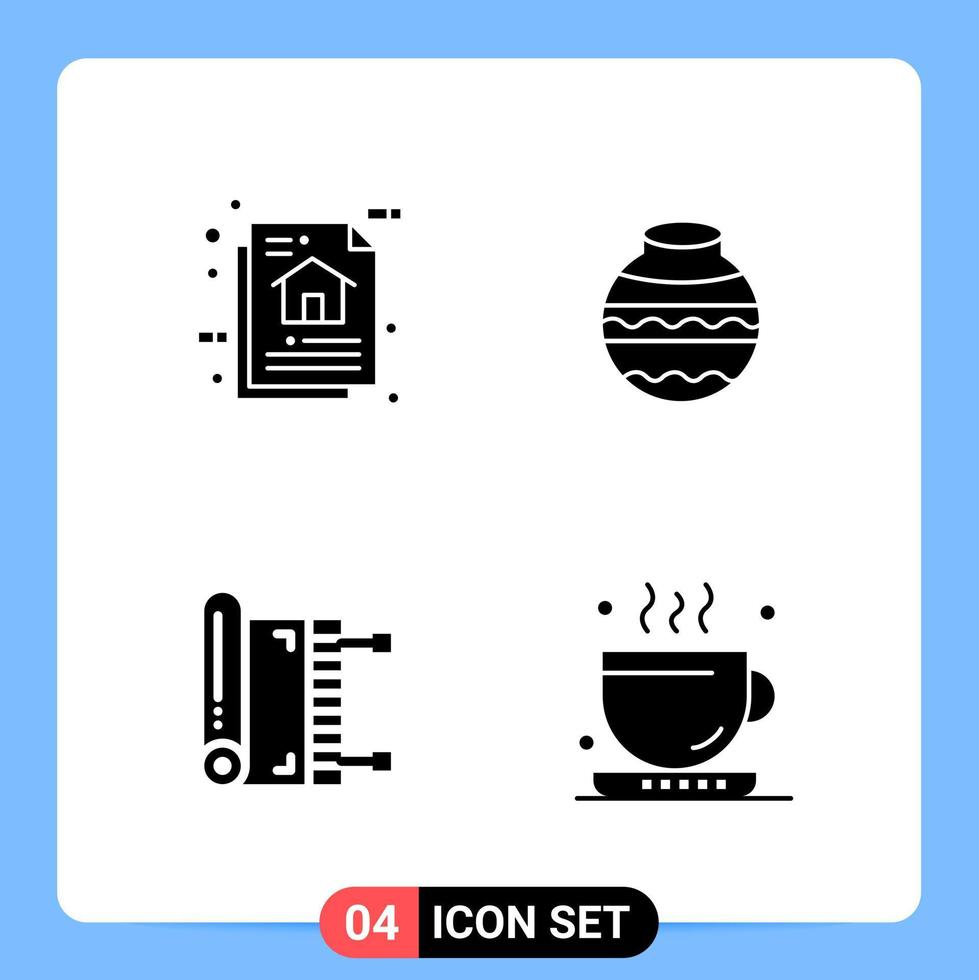 4 Solid Black Icon Pack Glyph Symbols for Mobile Apps isolated on white background 4 Icons Set vector
