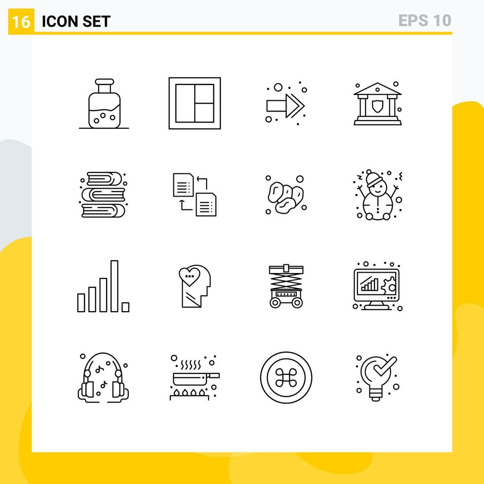 16 Universal Outlines Set for Web and Mobile Applications arts shield wooden security bank Editable Vector Design Elements