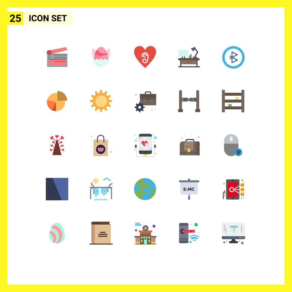 25 Thematic Vector Flat Colors and Editable Symbols of bluetooth office table baby lamp love Editable Vector Design Elements
