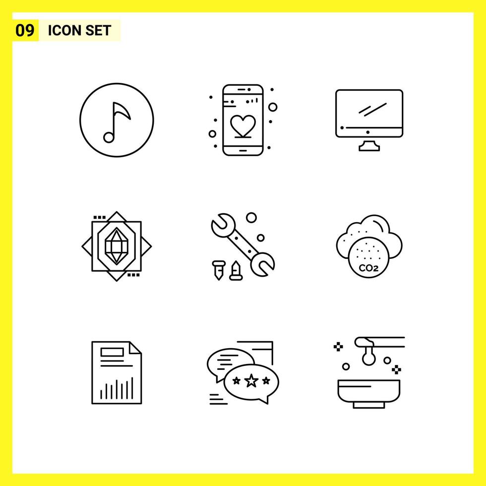 9 Icon Set Simple Line Symbols Outline Sign on White Background for Website Design Mobile Applications and Print Media vector