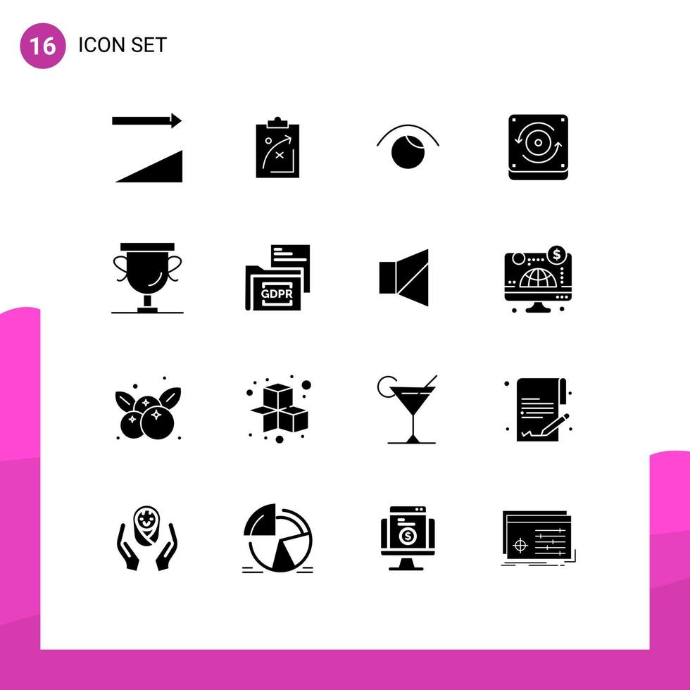 16 Universal Solid Glyphs Set for Web and Mobile Applications award sound market speaker twitter Editable Vector Design Elements