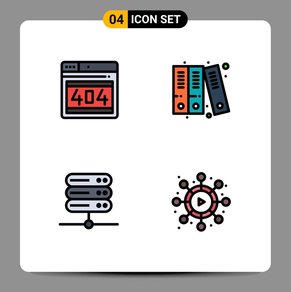 Group of 4 Filledline Flat Colors Signs and Symbols for seo server error history video Editable Vector Design Elements