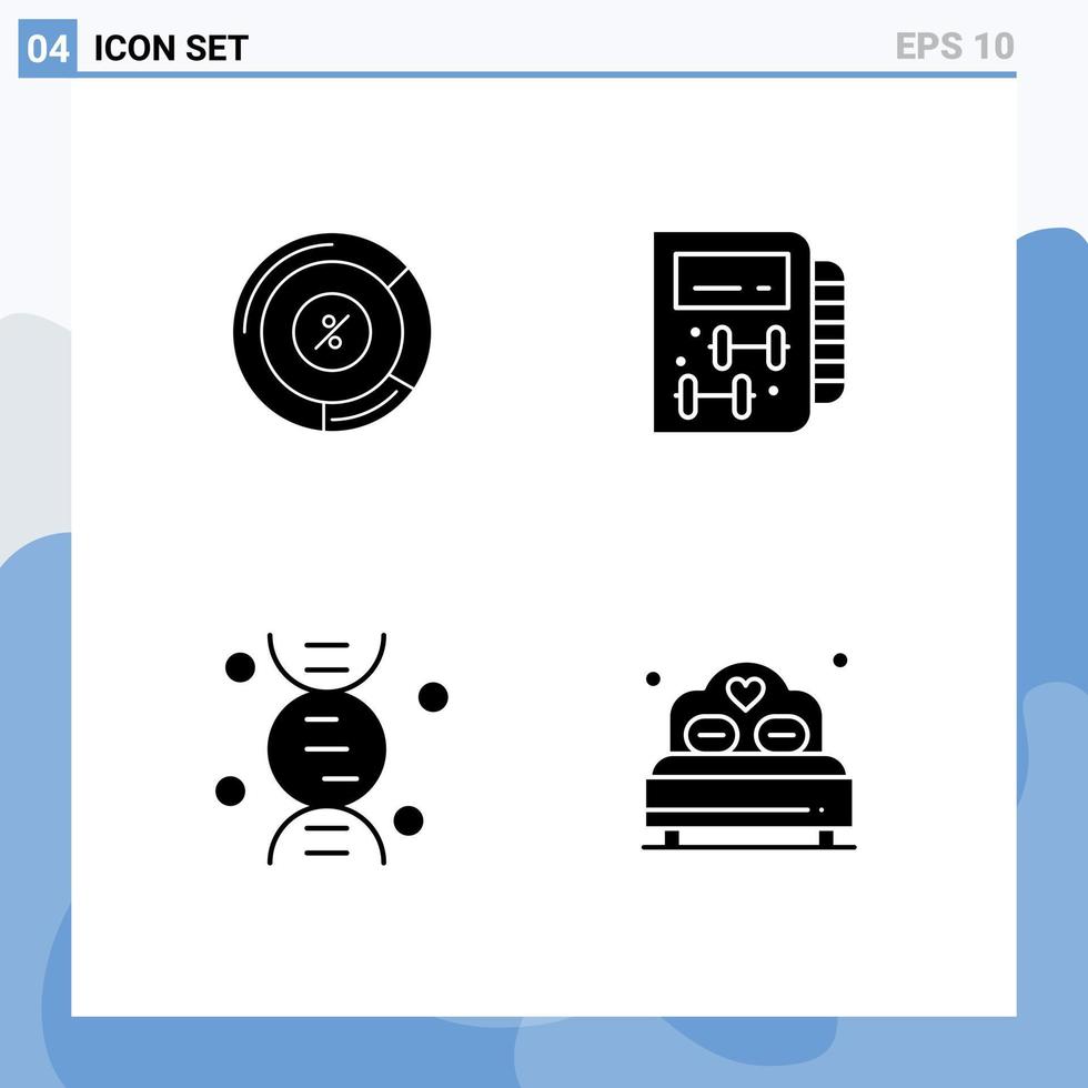 User Interface Pack of 4 Basic Solid Glyphs of pie research share healthy bed Editable Vector Design Elements