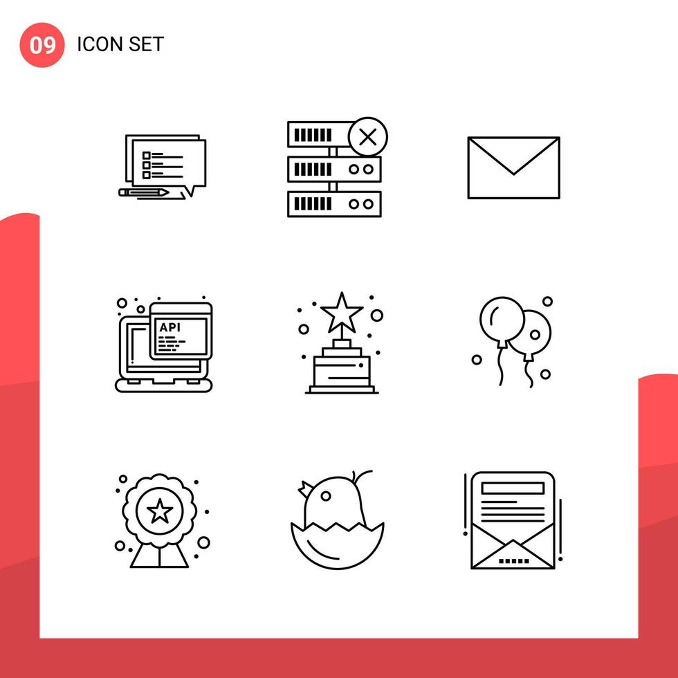 Pack of 9 Universal Outline Icons for Print Media on White Background vector