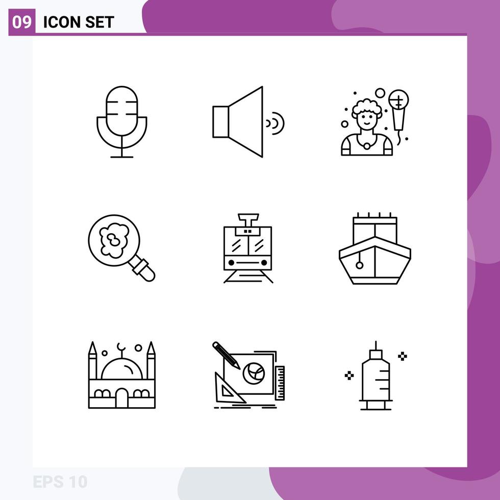 Stock Vector Icon Pack of 9 Line Signs and Symbols for vehicle public artist train research Editable Vector Design Elements