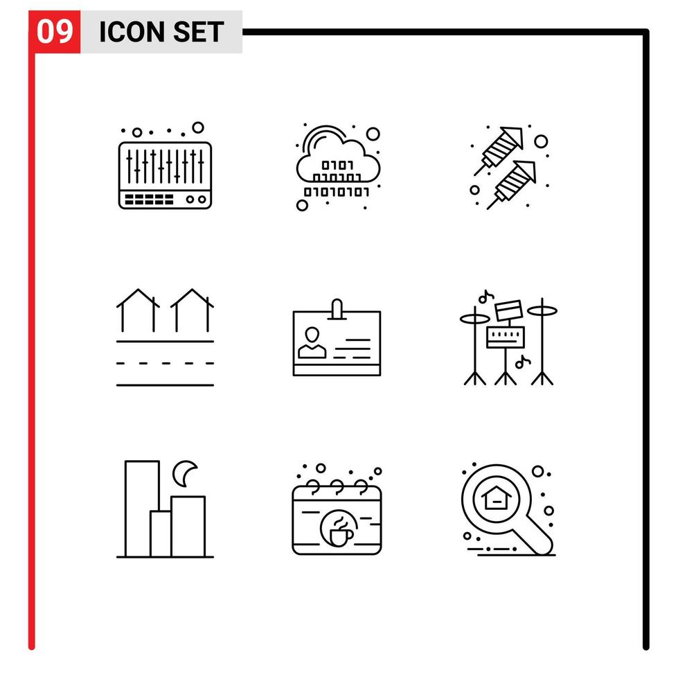 9 Universal Outlines Set for Web and Mobile Applications card residences rocket real houses Editable Vector Design Elements