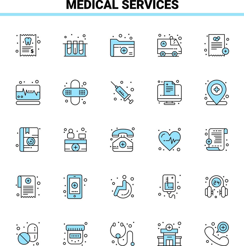 25 Medical Services Black and Blue icon Set Creative Icon Design and logo template vector